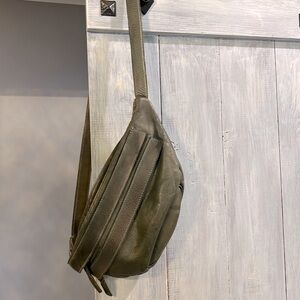 Olive green leather sling bag